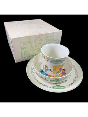 Gorham Fine China Sesame Street Bowl Plate Cup Set in the Box Vintage 1976